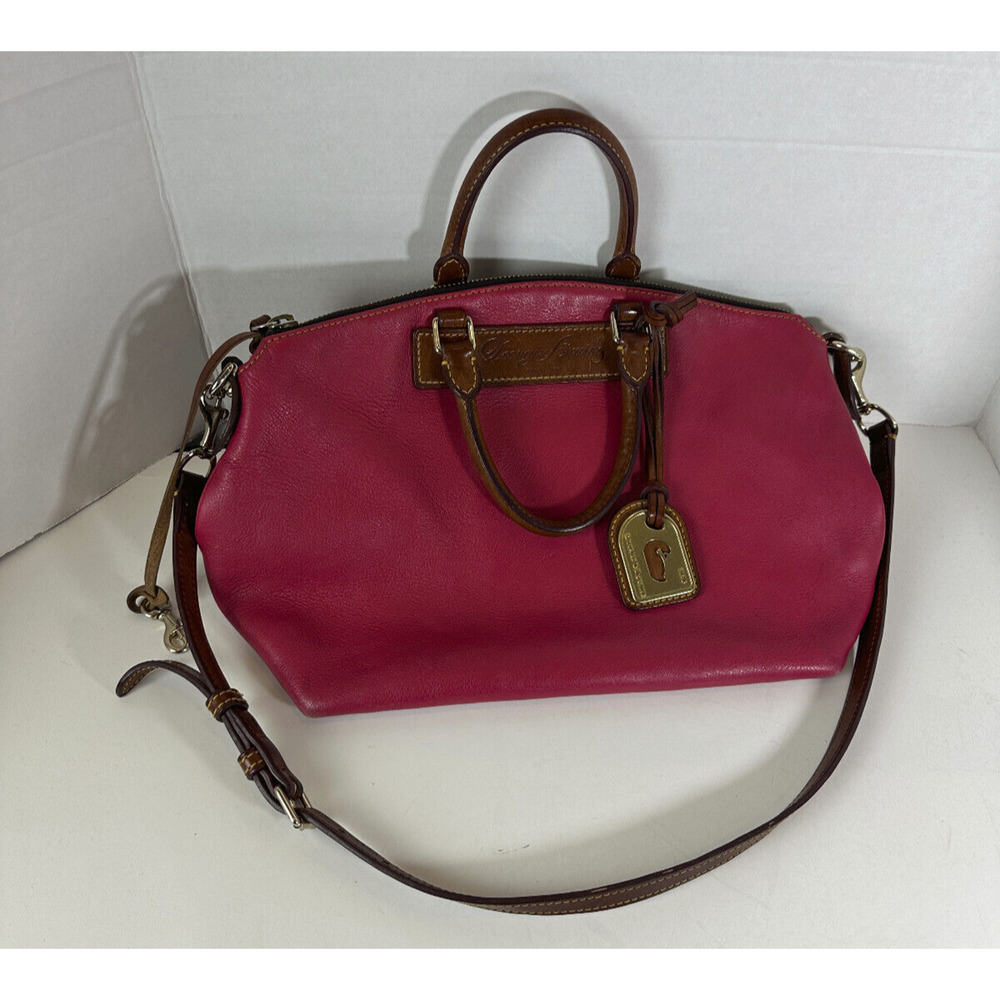 Dooney & Bourke Genuine Florentine Vacchetta Leather Domed Satchel Handbag Purse - Picture 12 of 16